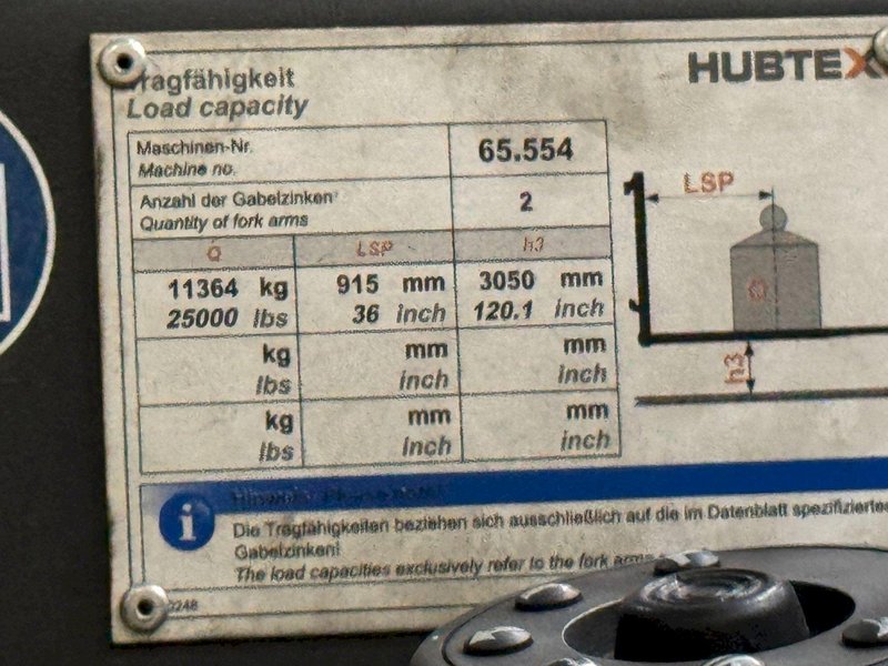 Hubtex MQ120 Series  25K Capacity Electric Side Loader W/ New Battery