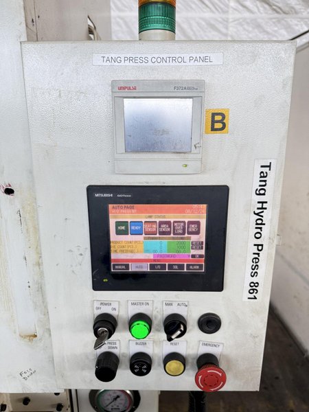 50 TON BP POWER ENGINEEERING FOUR POST HYDRAULIC PRESS (2014). STOCK # 0130425.