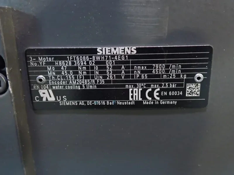 Siemens  3 Hp Motor  - 1ft6086-8wh71-4eg1