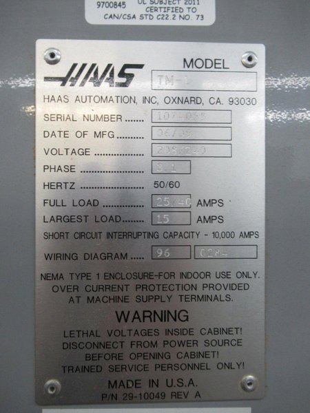Haas TM-1 CNC Vertical Toolroom Mill, 30"x12"x16", 10 ATC, 4th Axis Drive, 4K RPM, Rigid Tapping