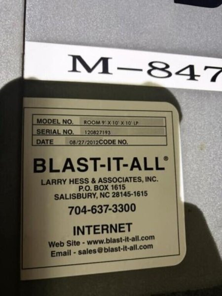 2012 BLAST-IT-ALL MODEL ROOM 9' x 10' x 10' WALK-IN BLAST CABINET: YOBRO #25314