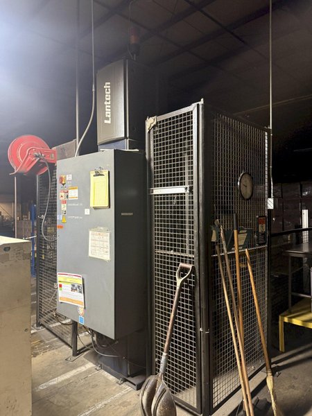 50" x 48" x 92" HIGH LANTECH AUTOMATIC SHRINK WRAPPER WITH IN-FEED &amp; OUT-FEED CONEYOR: YOBRO #26209