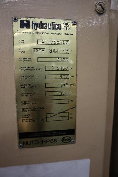 Hydraulico G.T.B.120.100 Hydraulic Press, 2450 kN (275 Tons), 900mm Stroke (35.4&quot;), Air Cushion- Auction Item