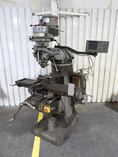 2 HP SHARP VERTICAL MILLING MACHINE W/ KURT VISE. STOCK # 0557025.
