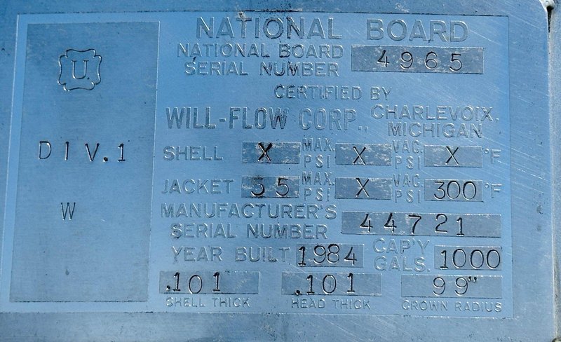 Perma-San 1000 Gallon Jacketed Stainless Steel Storage Tank / Vessel