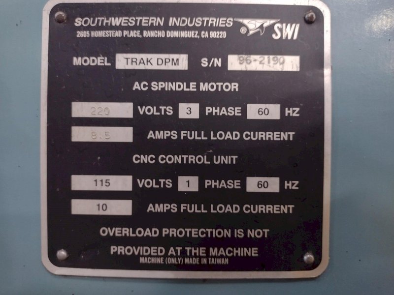 3 AXIS SWI SOUTHWEST INDUSTRIES MODEL #TRAK DPM MILL WITH PROTOTRAK MX3 CONTROL: STOCK 16893