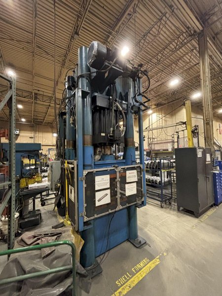 800 TON BECKWOOD MODEL #800-30-38 4 POST HYDRAULILC PRESS 12” STROKE : YOBRO #26049