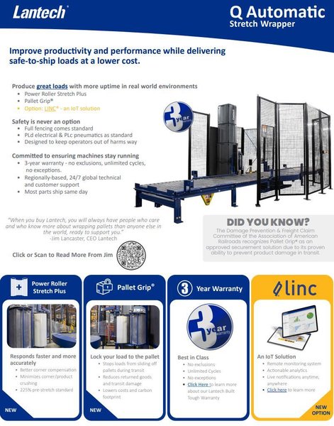 50" x 48" x 92" HIGH LANTECH AUTOMATIC SHRINK WRAPPER WITH IN-FEED &amp; OUT-FEED CONEYOR: YOBRO #26209