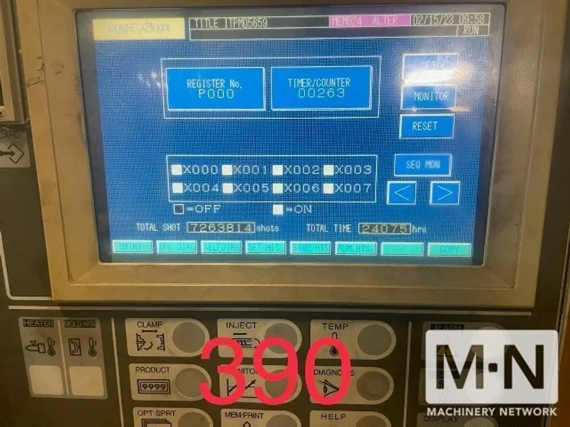 390 TON 41 OZ TOSHIBA MODEL ISG390V10-19B INJECTION MOLDING MACHINE MFG 1996
