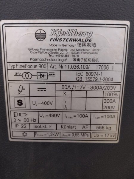 KJELLBERG FINE FOCUS MODEL #800 PLASMA POWER UNIT: STOCK #19085
