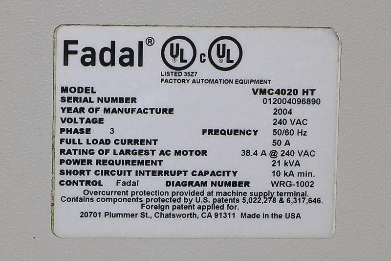 FADAL 4-AXIS VERTICAL MACHINING CENTER MODEL: 4020 HT