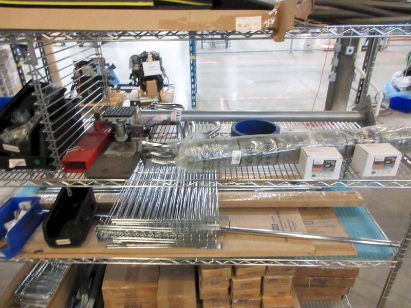 Uline Rolling Metal Wire Cart with Contents Including, Shelving Accessories, Anti-Fatigue Mats, Wall Storage Supplies and MORE!- Auction Item