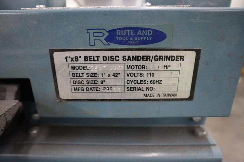 Rolling Metal Work Center with Central Machinery 6" Double End Bench Grinder, and Rutland 1" x 8" Belt Disc Grinder- Auction Item