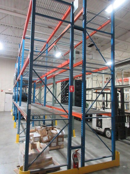 Pallet Racking Back to Back, Tear Drop Style (12) 14'x42" Uprights, (30) 8' Shelves with Wire Decking, *No Contents*- Auction Item
