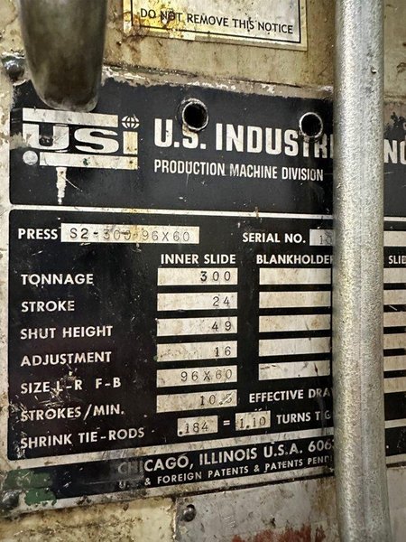 300-ton Clearing S2-300-96-60 Used Straight Side Metal Stamping Press For Sale (2) Available