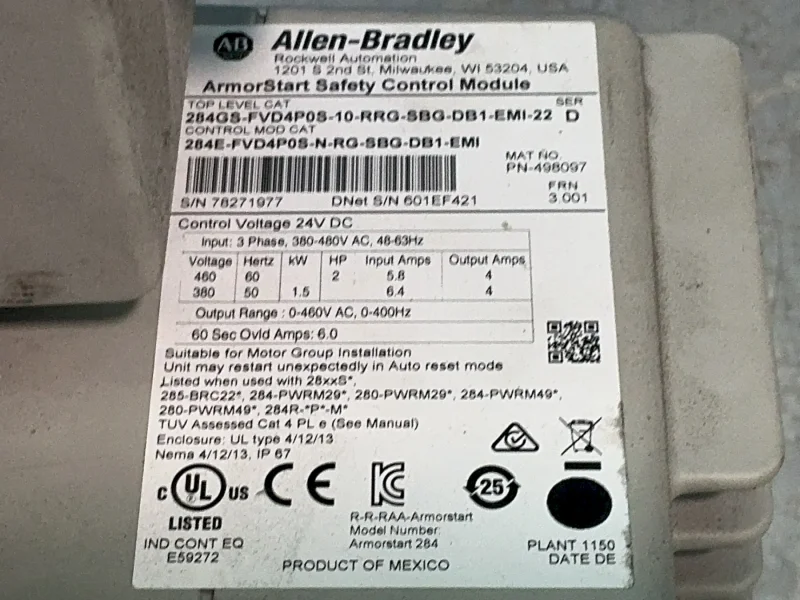 Allen-bradley Armorstart Safety Control Module - 284gs-fvd4p0s-10-rrg-sbg-db1-emi-22