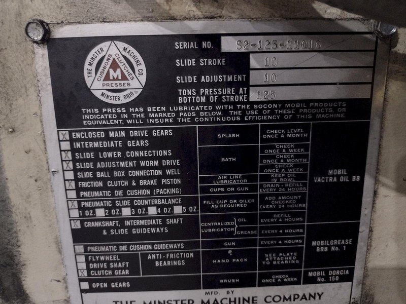 125 TON MINSTER MODEL #S2-125-48-36 SSDC PRESS, 10" STROKE: YOBRO #25090