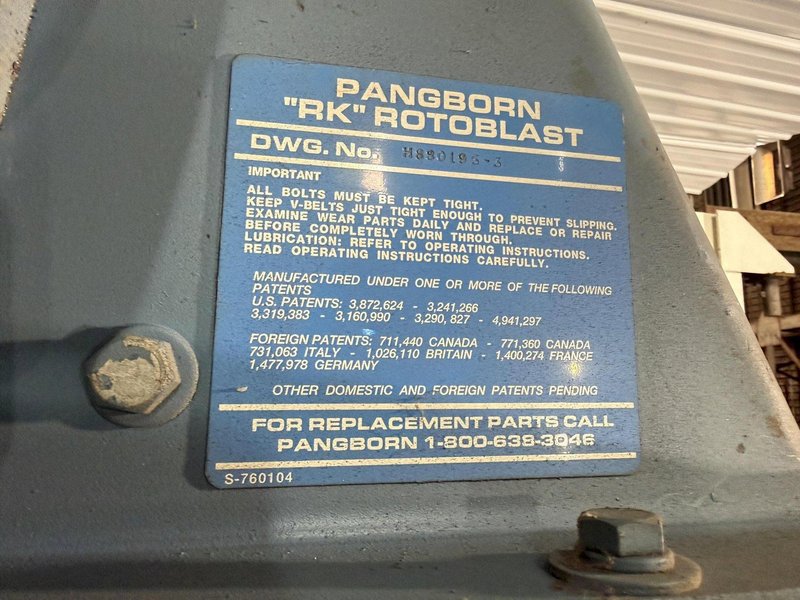 72” PANGBORN MODEL #6LK-7 ROTARY TABLE SHOT BLAST MACHINE, ONLY 962 HOURS: YOBRO #25200