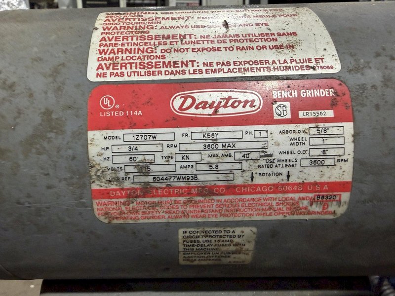 3/4 HP DAYTON MODEL #1Z707W DOUBLE END PEDESTAL GRINDER: YOBRO #25979