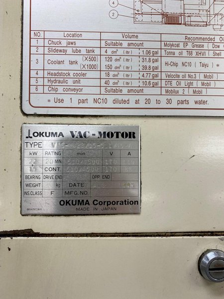 Okuma Model LB15ii "Big Bore" CNC Turning Center, S/N 2489, New Aug 1995.