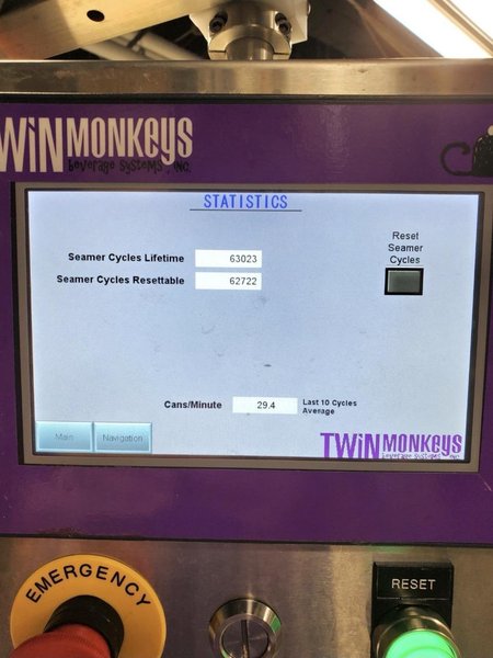 Twin Monkeys Cimarron Canning System, 2021 – 30–60 CPM, Modular Beverage Packaging System with Semi-Automatic Depalletizer and Twist Rinse