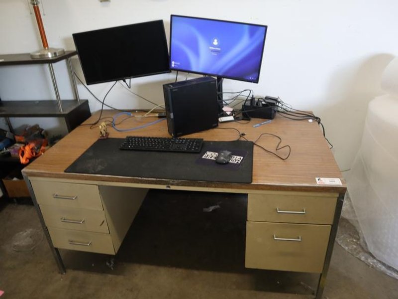 Steel 5 Drawer Shipping Desk with Computer, 2 Monitors- Auction Item