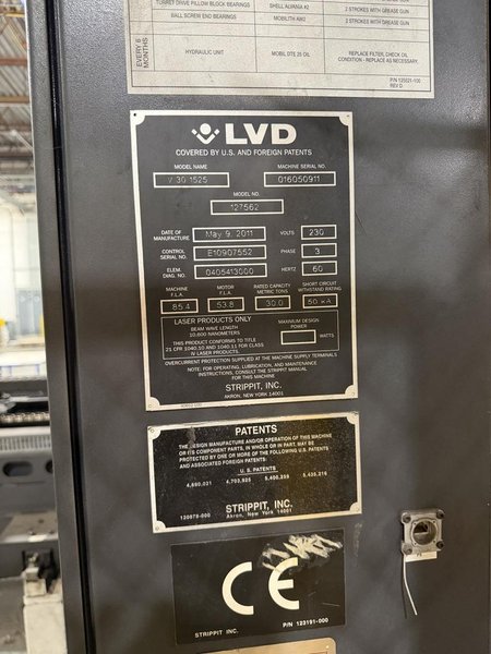 LVD STRIPPIT 30 TON TURRET PUNCH MODEL V30-1525, NEW 2011, 60" X 98.4" CAPACITY, FANUC 18i-PB CONTROL, TOOLING, SPARE PARTS , AND LASER LIGHT CURTAINS INCLUDED