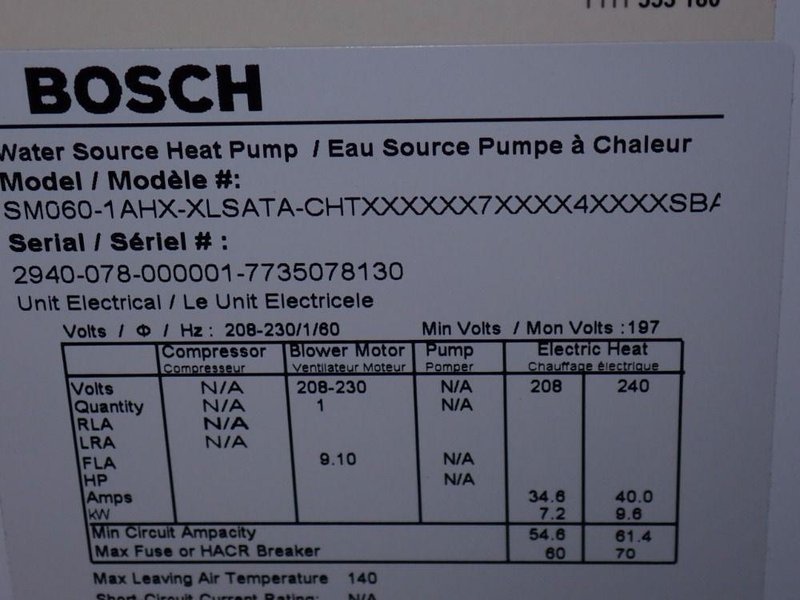 Bosch Water Source Heat Pump - Sm060-1ahx-xlsata-chtx