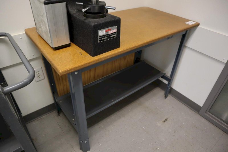Metal Frame Wood Top Table with Lower Shelf- Auction Item
