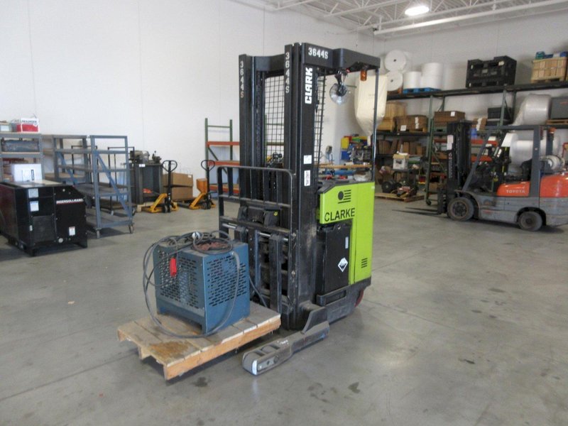 Clark NPR20 Electric Standing Reach Forklift with Auto 1000 24VCharger, 4000 LB Load Capacity- Auction Item