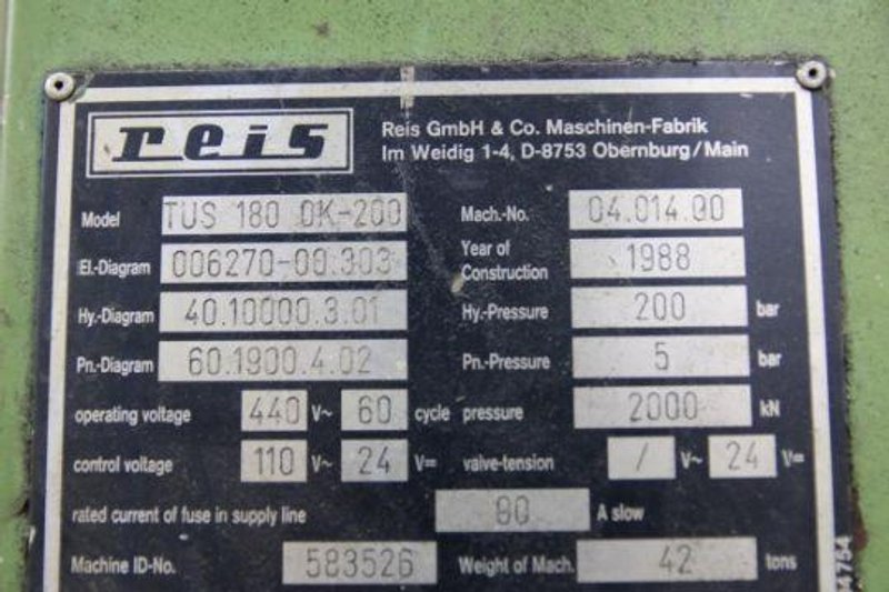 REIS TUS 180 OK-200 DOWN ACTING 4-POST HYDRAULIC SPOTTING PRESS