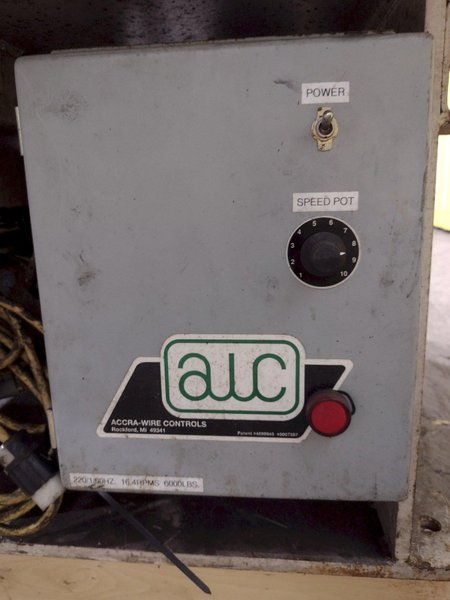 5,500 LBS X 48" AWC (ACCRA-WIRE CONTROLS) MODEL #F-200AF HORIZONTAL PALLET TYPE POWERED DE-COILER: STOCK #19258