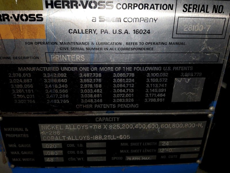 48" x 20,000 LBS X .080" HERR VOSS CUT-TO-LENGTH LINE W/ PRECISION LEVELER: STOCK #22693