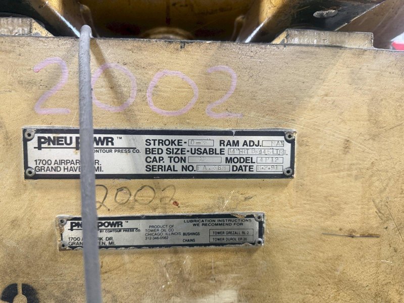 12 TON PNEUPOWR AIRAM MODEL #4P12 PNEUMATIC PRESS 3” STROKE: YOBRO #24856