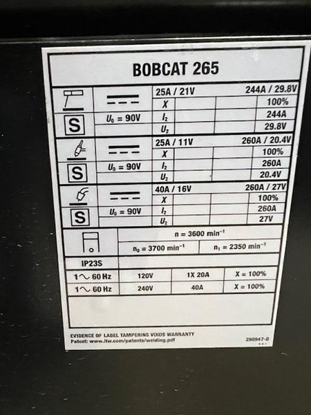 MILLER DC WELDER POWER GENERATOR MODEL BOBCAT 265