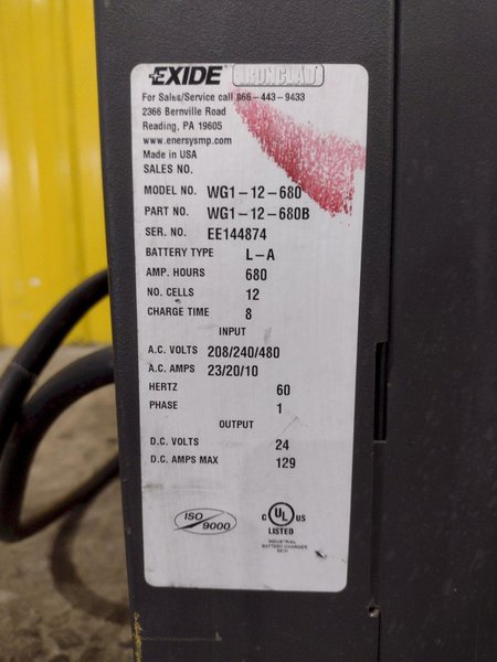 EXIDE WORKHOG GOLD MODEL #WG1-12-680 FORKLIFT BATTERY CHARGER: YOBRO #25431