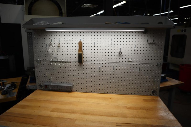 Portable Work Bench with Maple Top, Upper Shelf, Drawer, Work lighy- Auction Item