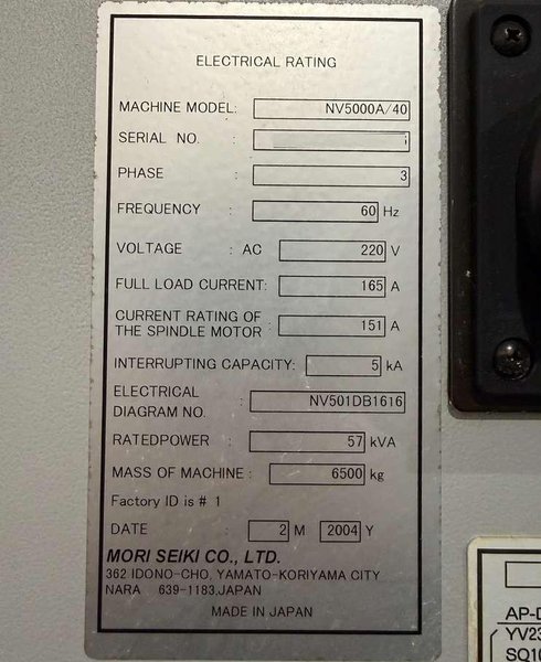 Mori Seiki NV5000A/40 CNC Vertical Machining Center – 12,000 RPM Mill