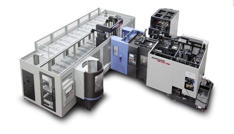 2022 Used DN Solutions NHP5000 Doosan CNC Horizontal Machining Center with 12 Station Doosan LPS 5000 Pallet Pool For Sale