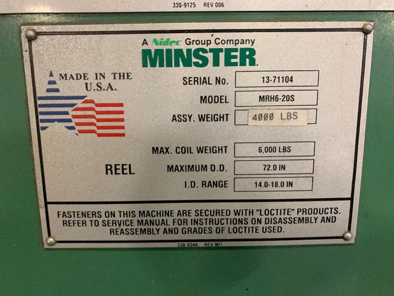Minster Pull-Off Coil Reel Uncoiler 6,000 Lbs.