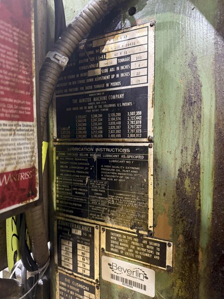 100 TON MINSTER P2-100-42 PIECE MAKER STRAIGHT SIDE HIGH SPEED PRESS: YOBRO #23916