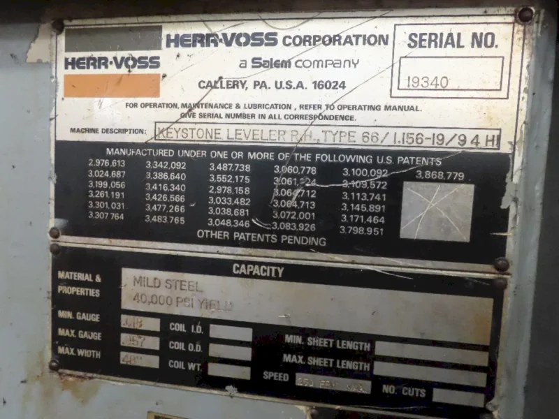 60" X .057" HERR-VOSS 66/1.156-19/9 4-HI PRECISION LEVELER. STOCK # 0219426