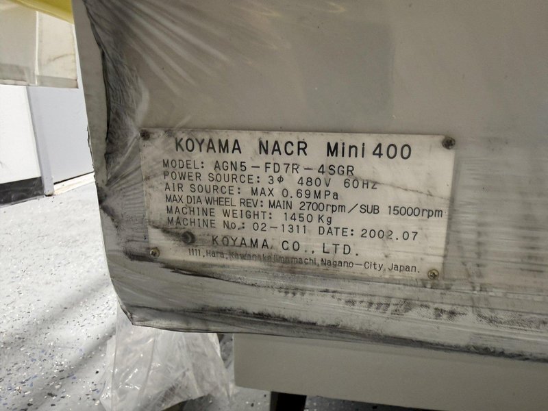 2002 and partly rebuilt Koyama NACR Mini400 model AGN5-FD7R-4SGR automatic grinder s/n 02-1311
