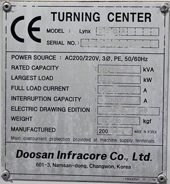 Doosan Lynx 220A CNC Turning Center