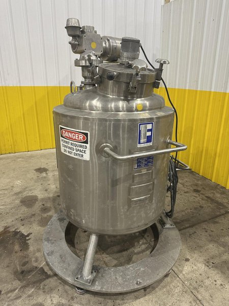 50 GALLON X 2 HP FELDMEIER STAINLESS STEEL HEATED TANK WITH AGITATION: STOCK #22121