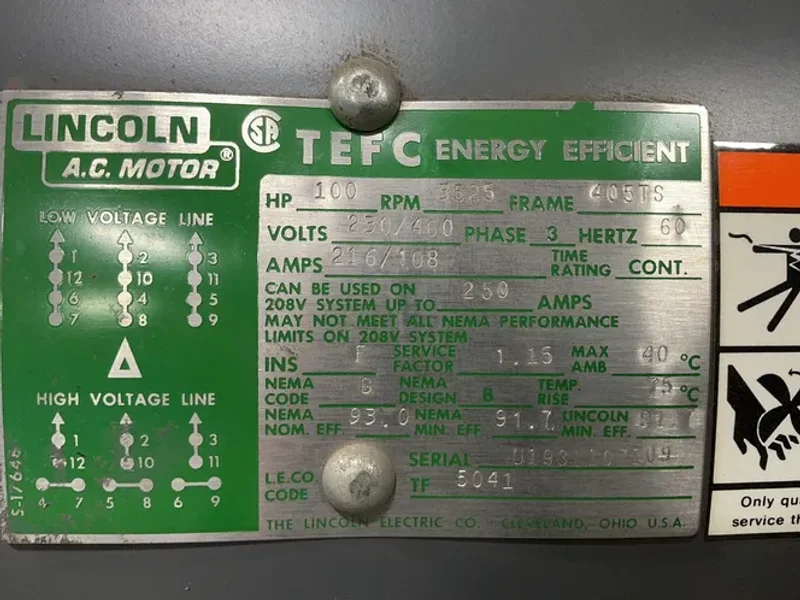 Lincoln Electric 100 Hp Motor