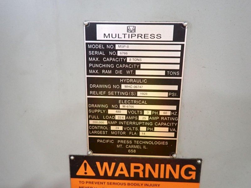 8 TON MULTIPRESS MODEL #M5P-8 HYDRAULIC C-FRAME PRESS: YOBRO #24274