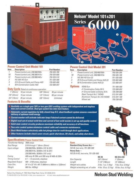 1" NELSON TW SERIES 6000 MODEL 201 STUD WELDER: YOBRO #24626