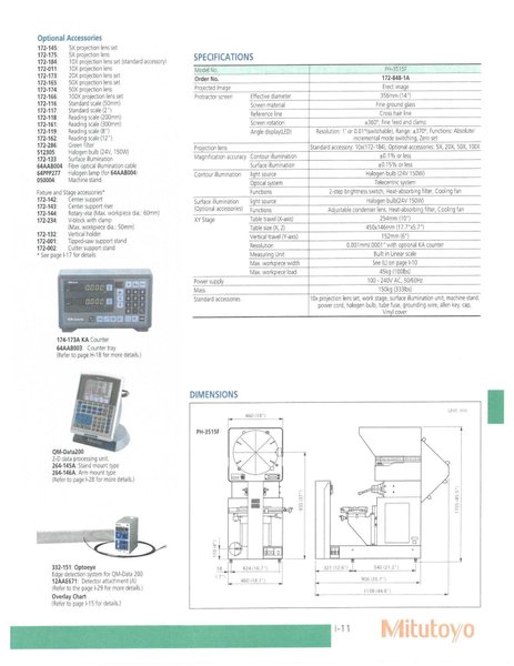 14" MITUTOYO Model PH-3515F Bench Top Comparator, s/n 000931412.