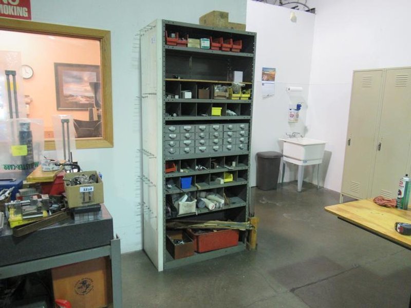 Metal Shelving Unit with Contents including Hardware, Threaded Rod and MORE- Auction Item